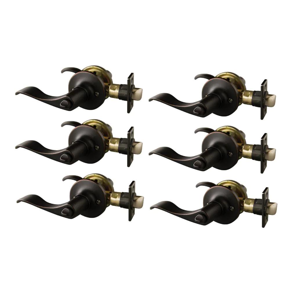 Stratford Oil Rubbed Bronze Privacy Bed/Bath Door Lever with Universal 6-Way Latch (6-Pack)