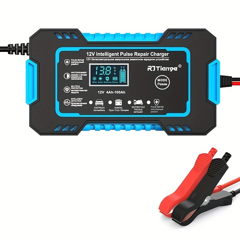 Car Battery Charger, 12V 4Ah-100Ah Smart Battery Trickle Charger Automotive Battery Maintainer Desulfator With Temperature Compensation
