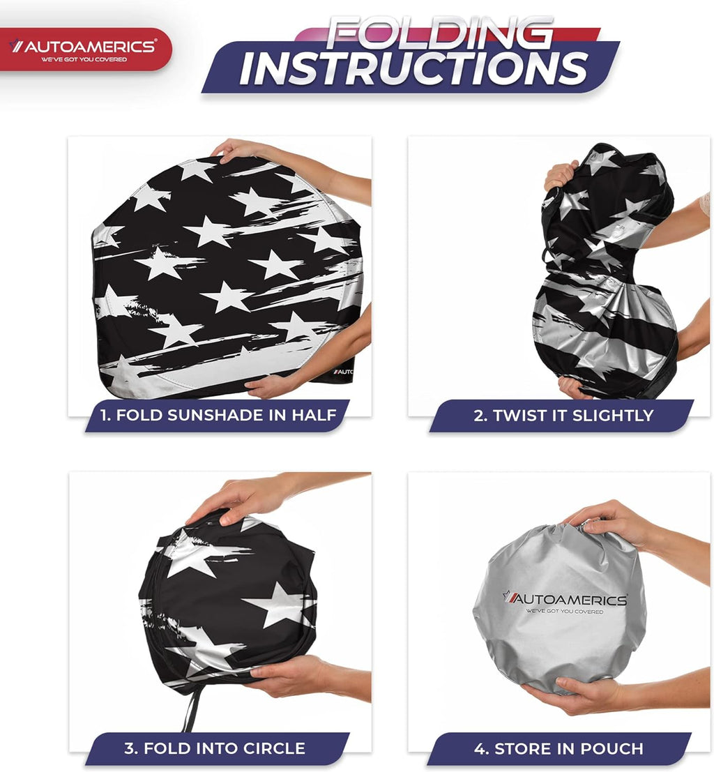 Autoamerics 1-Piece Windshield Sun Shade B&amp;W Art American Flag USA  - Foldable Car Front Window Sunshade for Most Sedans SUV Truck - Blocks Max UV Rays and Keeps Your Vehicle Cool - Medium