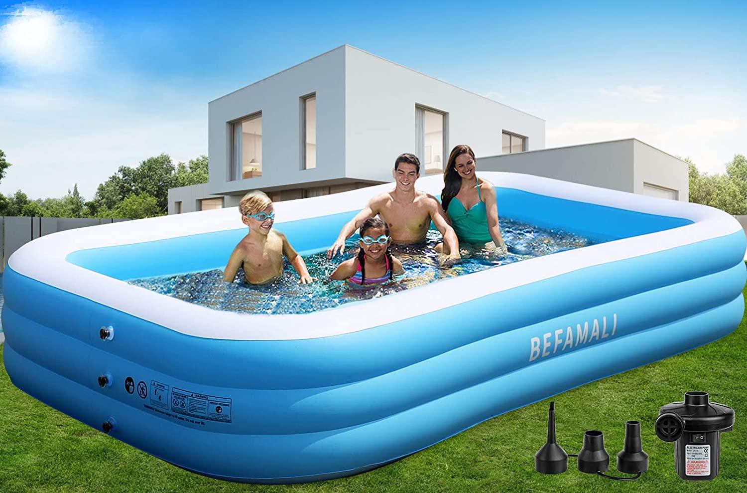 large inflatable pool with pump - 130'' x 72'' x 22''family swimming pool for adults, blow up pool for backyard, garden