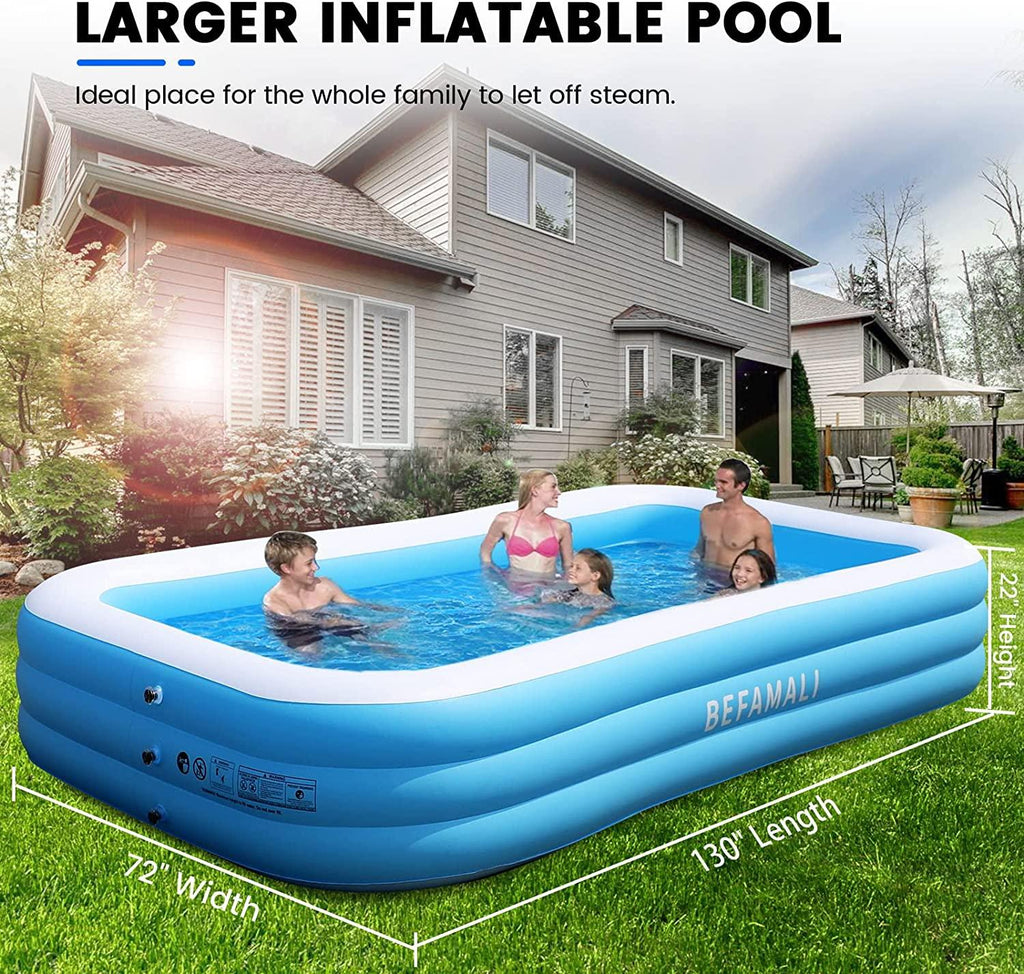 large inflatable pool with pump - 130'' x 72'' x 22''family swimming pool for adults, blow up pool for backyard, garden