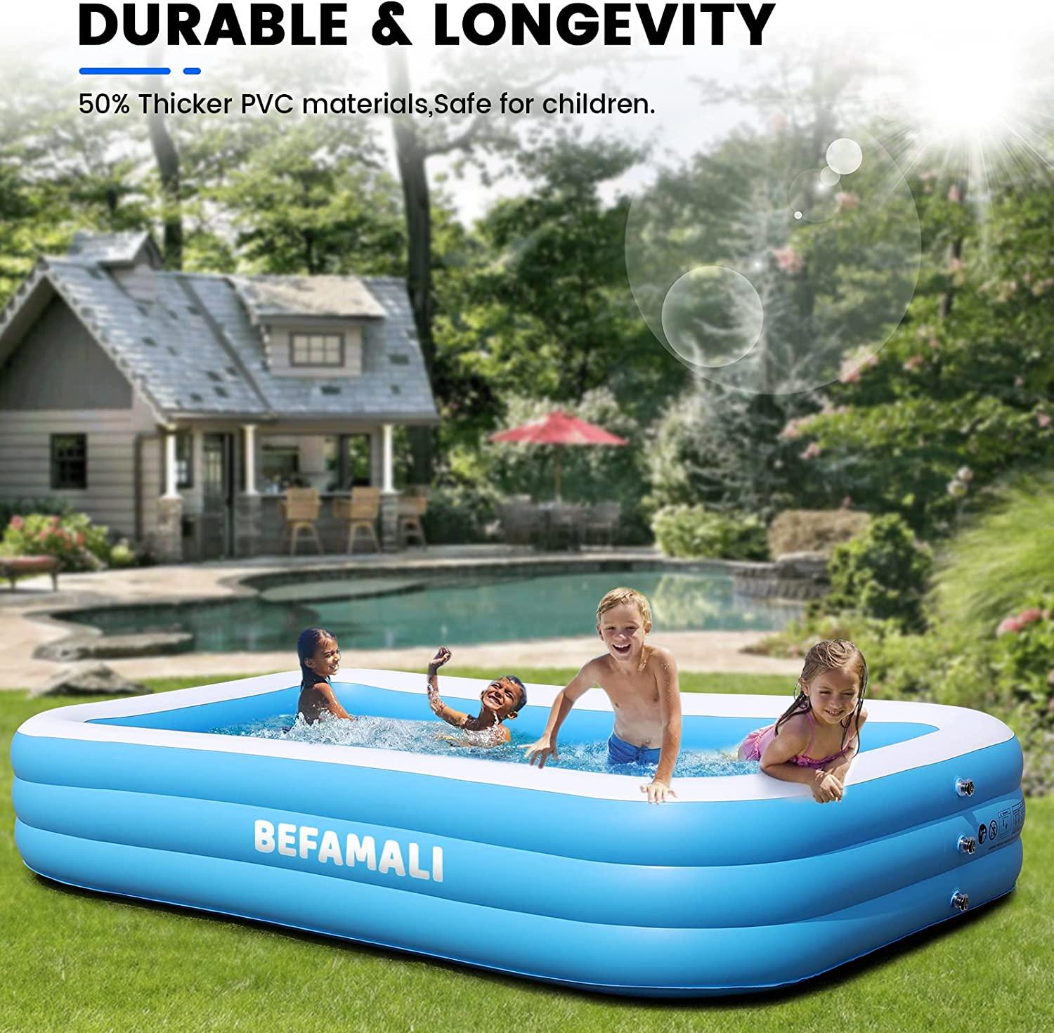 large inflatable pool with pump - 130'' x 72'' x 22''family swimming pool for adults, blow up pool for backyard, garden