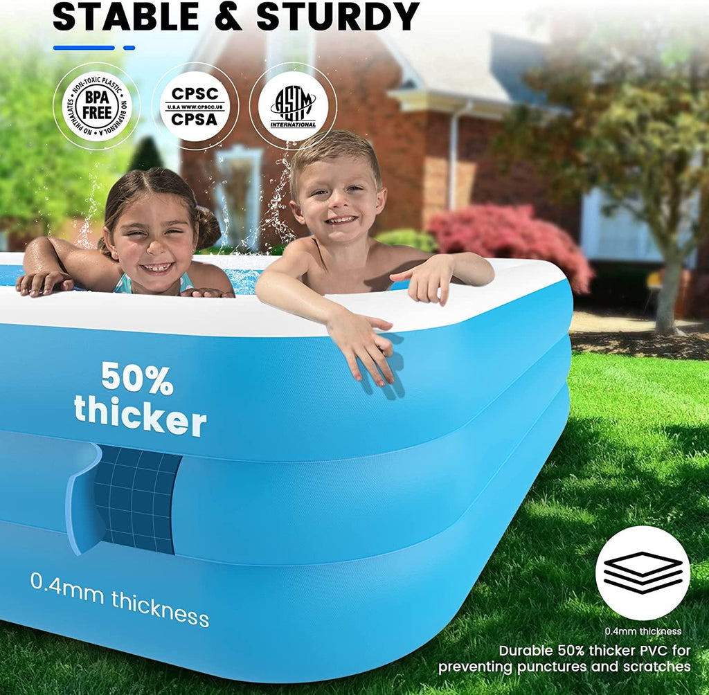 large inflatable pool with pump - 130'' x 72'' x 22''family swimming pool for adults, blow up pool for backyard, garden