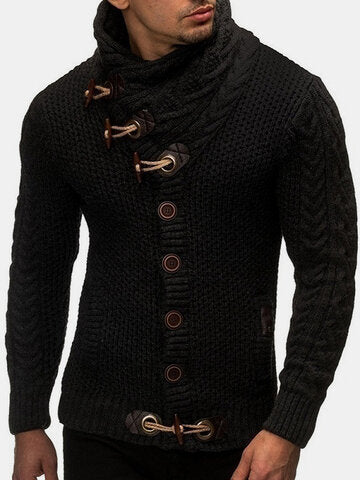 mens single breasted high neck cable knit warm casual cardigans