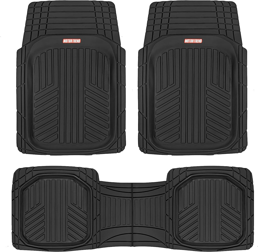 Motor Trend Premium FlexTough All-Protection Cargo Mat Liner, Black &amp; Black Deep Dish Rubber Floor Mats All-Climate All Weather Performance Plus Heavy Duty Liners Odorless (Black) (OF-933-BK)