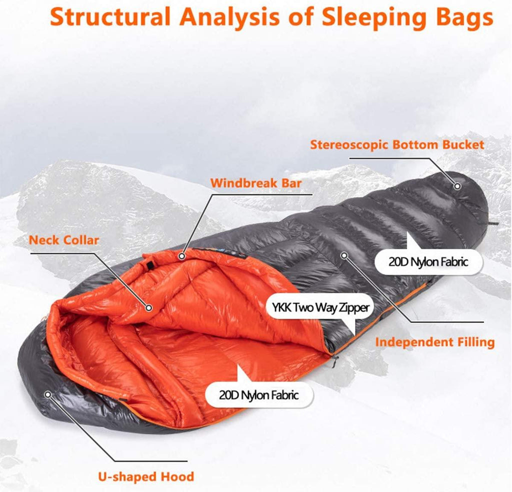 HXXXIN Goose Down Mummy Sleeping Bag Winter 20D 400T Nylon Waterproof Warm Sleeping Bag Portable Camping Travel