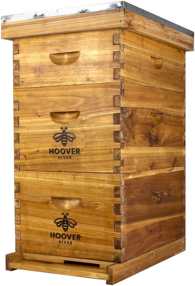Hoover Hives 8 Frame Langstroth Beehive Dipped in Beeswax Includes Wooden Frames & Waxed Foundations (2 Deep Boxes, 1 Medium Box)(Fully Assembled)