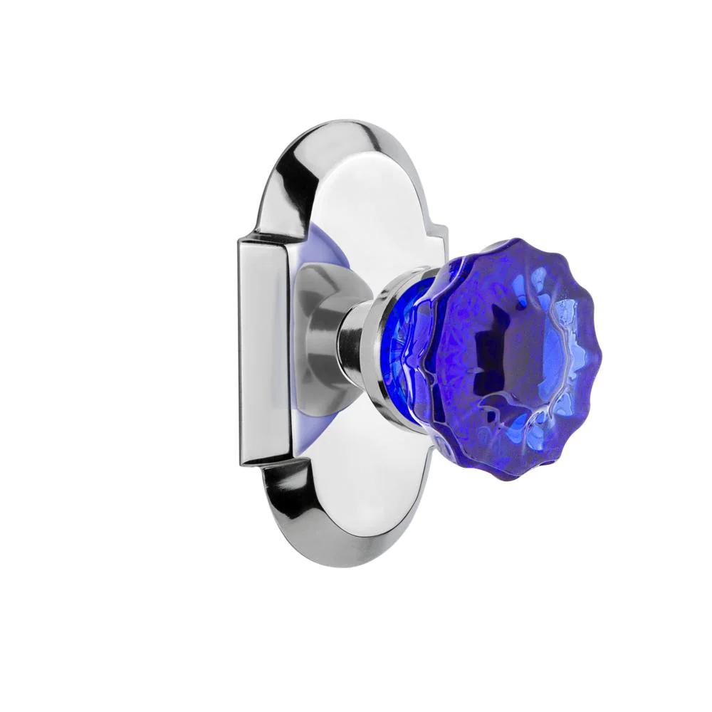 CottaPlate 2-3/8 in. Backset Bright Chrome Privacy Bed/Bath Crystal Cobalt Glass Door Knob