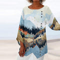 Fashion Round Neck Long Sleeve Treetop Print Top