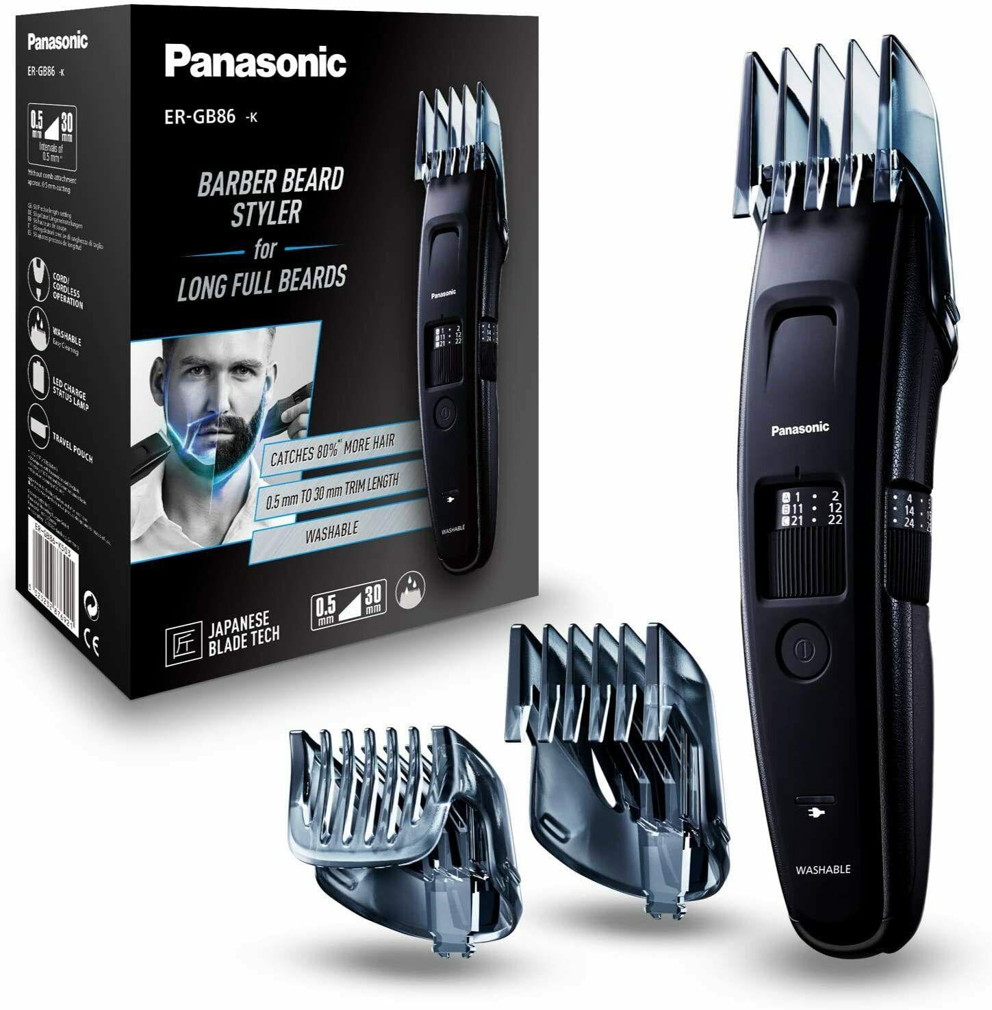 Panasonic Er-gb86-k503 Beard Trimmer for Long Beards Rechargeable With 3 Combs