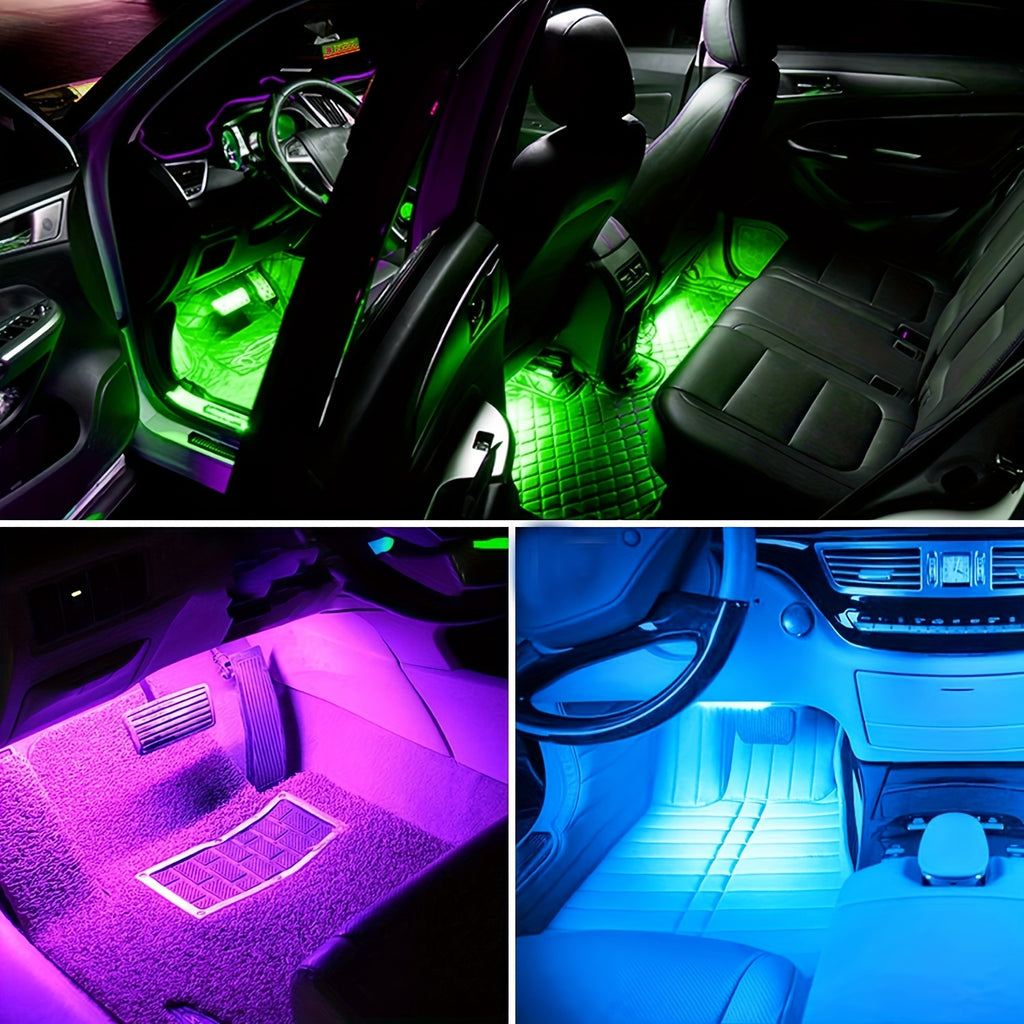 Neon LED Car Interior Ambient Foot Strip Light Kit Accessories Backlight Remote App Remote No Battery Music Control Auto RGB Decorative Lamps