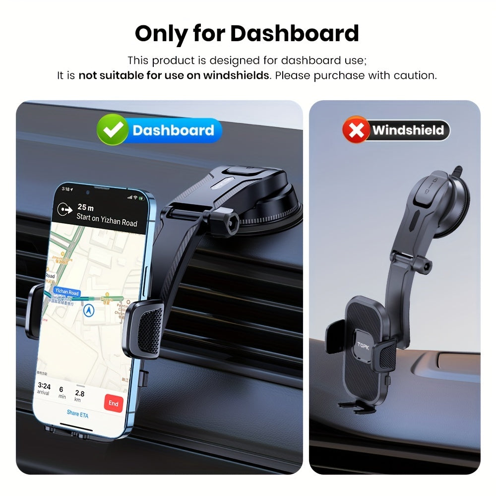 TOPK D38-C Car Phone Holder Mount, Upgraded Adjustable Horizontally And Vertically Cell Phone Holder For Car Dashboard Compatible With All Phones