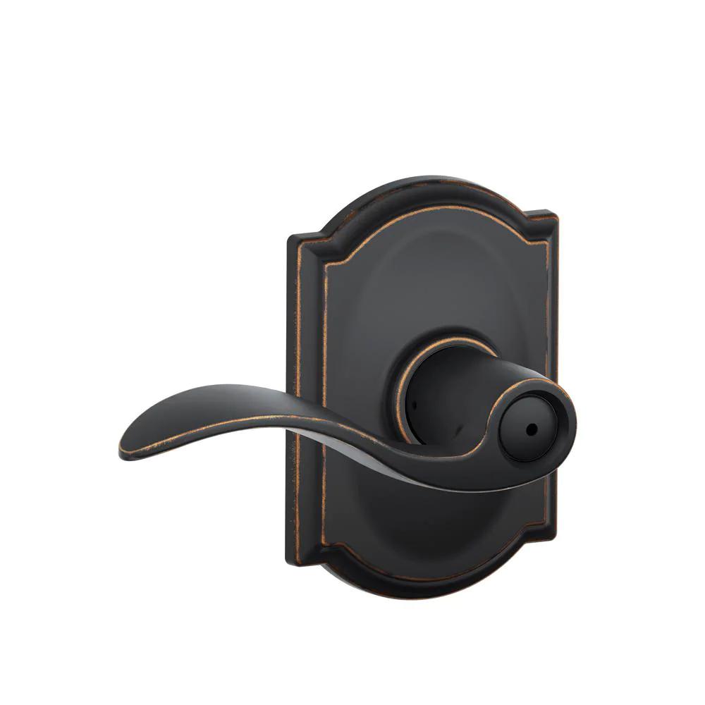 Accent Aged Bronze Privacy Bed/Bath Door Lever with Camelot Trim