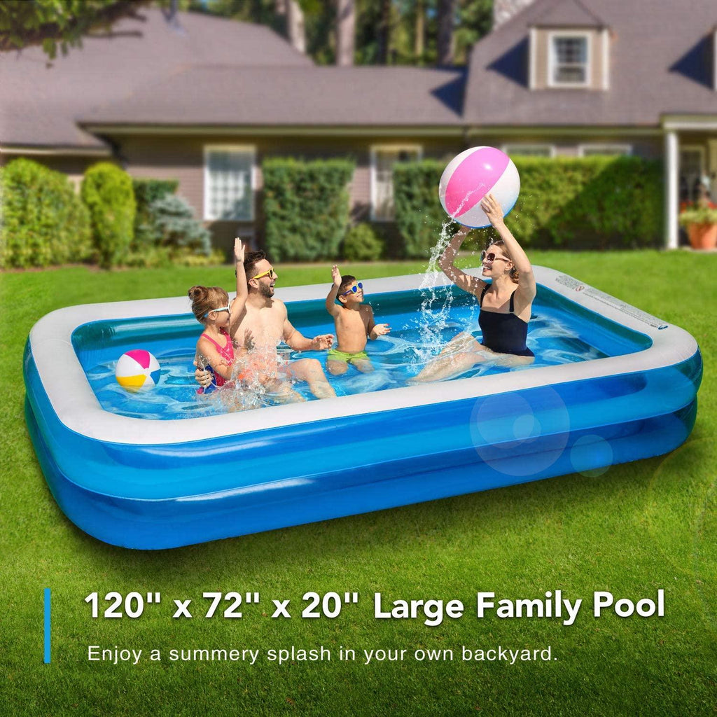 chiclist inflatable swimming pool 120" x72" x20" family swim center for kids full-sized lounge pool for kids adults easy set for backyard summer water party outdoor kiddie pools
