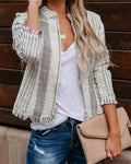 round neck striped stylish slim coat