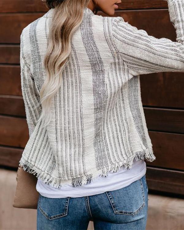 round neck striped stylish slim coat