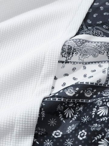 mens paisley print patchwork texture sweatshirt casual two pieces outfits