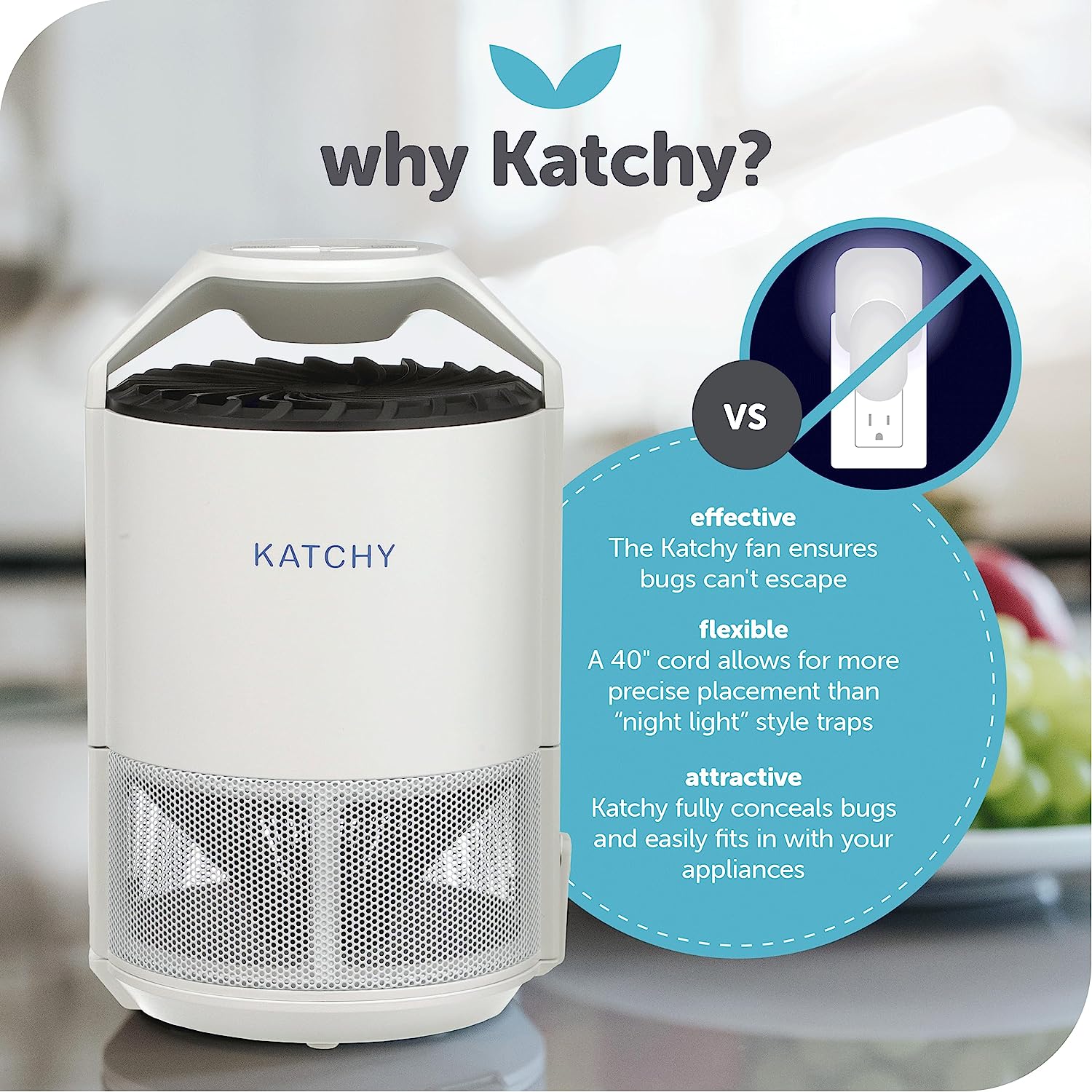 Katchy Indoor Insect Trap - Catcher &amp; Killer for Mosquitos, Gnats, Moths, Fruit Flies - Non-Zapper Traps for Inside Your Home - Catch Insects Indoors with Suction, Bug Light &amp; Sticky Glue (White)