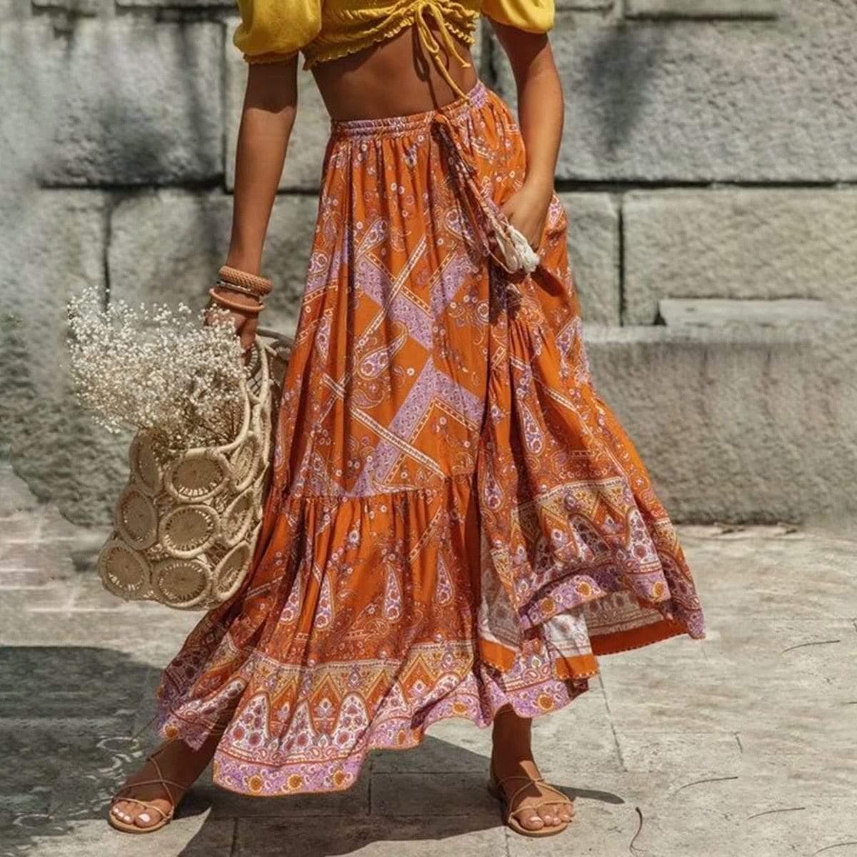 boho tassels maxi skirt