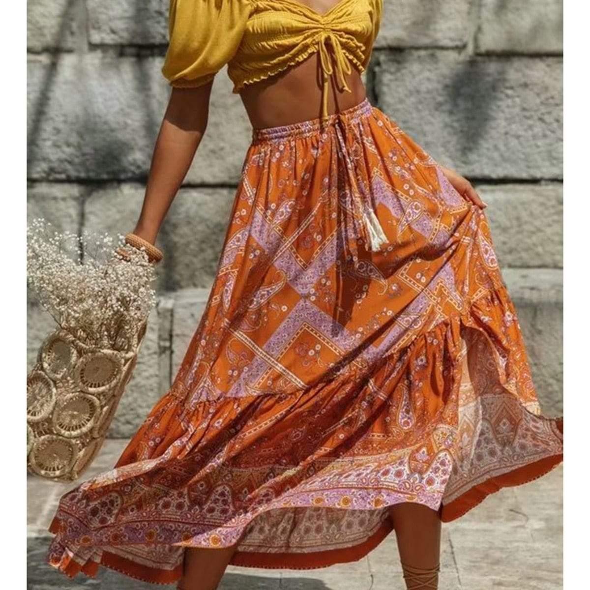 boho tassels maxi skirt