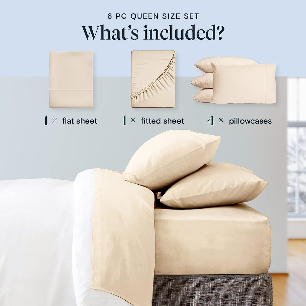 LuxClub 6 PC Full Size Sheet Set Bamboo Sheets Deep Pockets 18" Eco Friendly Wrinkle Free Cooling Sheets Machine Washable Hotel Bedding Silky Soft - Cream Full