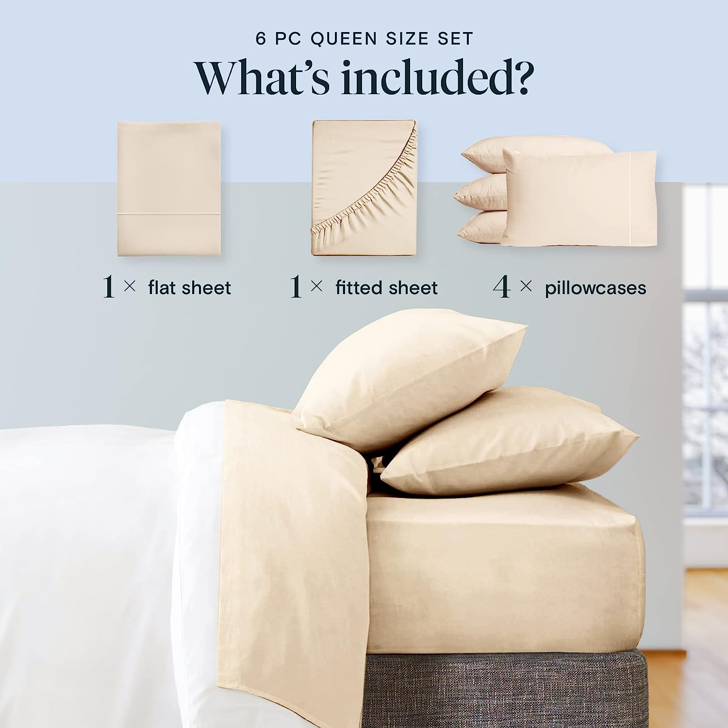 LuxClub 6 PC Full Size Sheet Set Bamboo Sheets Deep Pockets 18" Eco Friendly Wrinkle Free Cooling Sheets Machine Washable Hotel Bedding Silky Soft - Cream Full