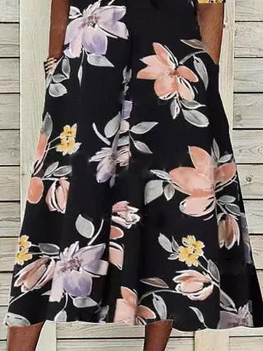 V-neck Floral Print Loose Long Sleeve Maxi Dress