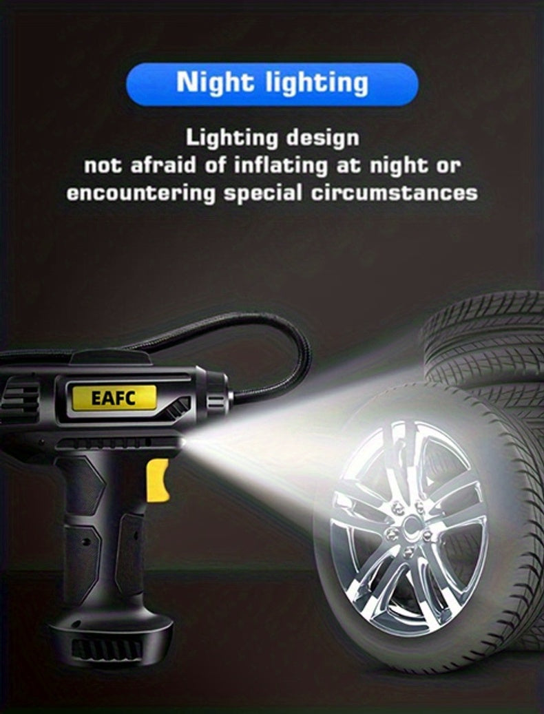 Portable Air Compressor: 150PSI Cordless Car Tire Inflator Pump With Pressure Gau&amp; Light - Perfect For Cars, Motorcycles &amp; Bicycles!