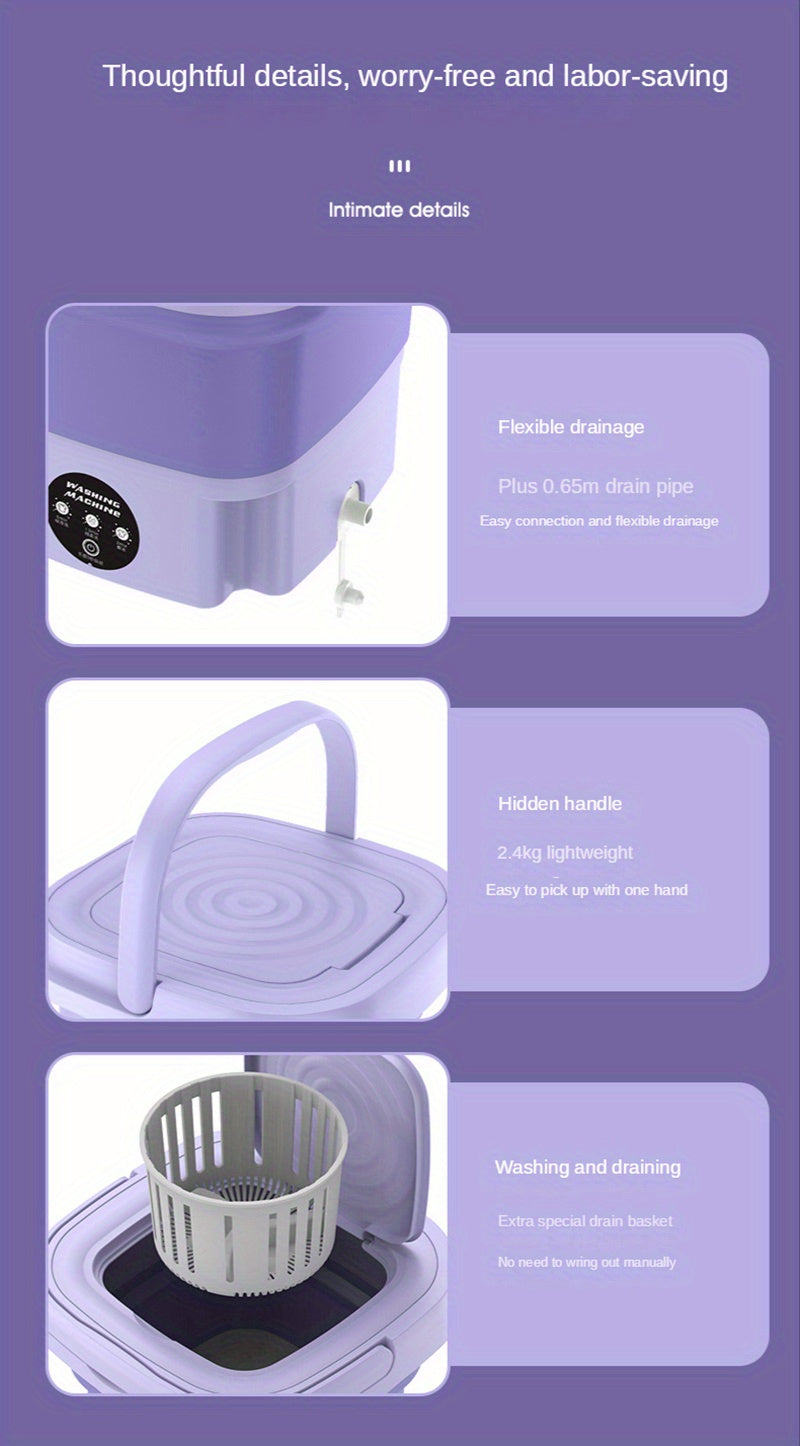 2.11gal Portable Folding Washing Machine With Collapsible Bucket, 3 Modes Effective Steri-lizing,  Suitable For Apartment, Laundry, Camping, RV, Travel, Underwear Bra Socks Washing Machine