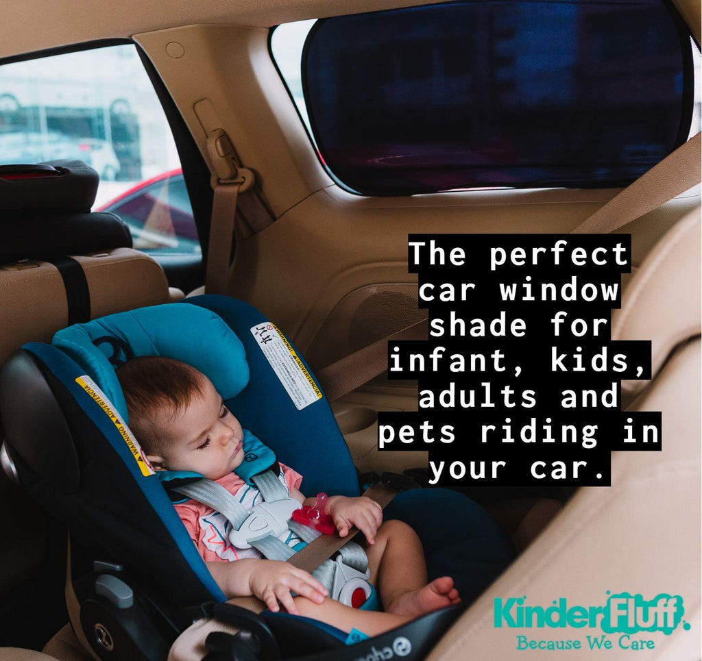 kinder Fluff Car Window Shade (4Pack)-Car Sun Shade for Baby-The Only Certified car Sun Shade to Block 99.95% UVR-Mom’s Choice Gold Award Winning Car Window Shade for Baby &amp; Aircraft Pilot