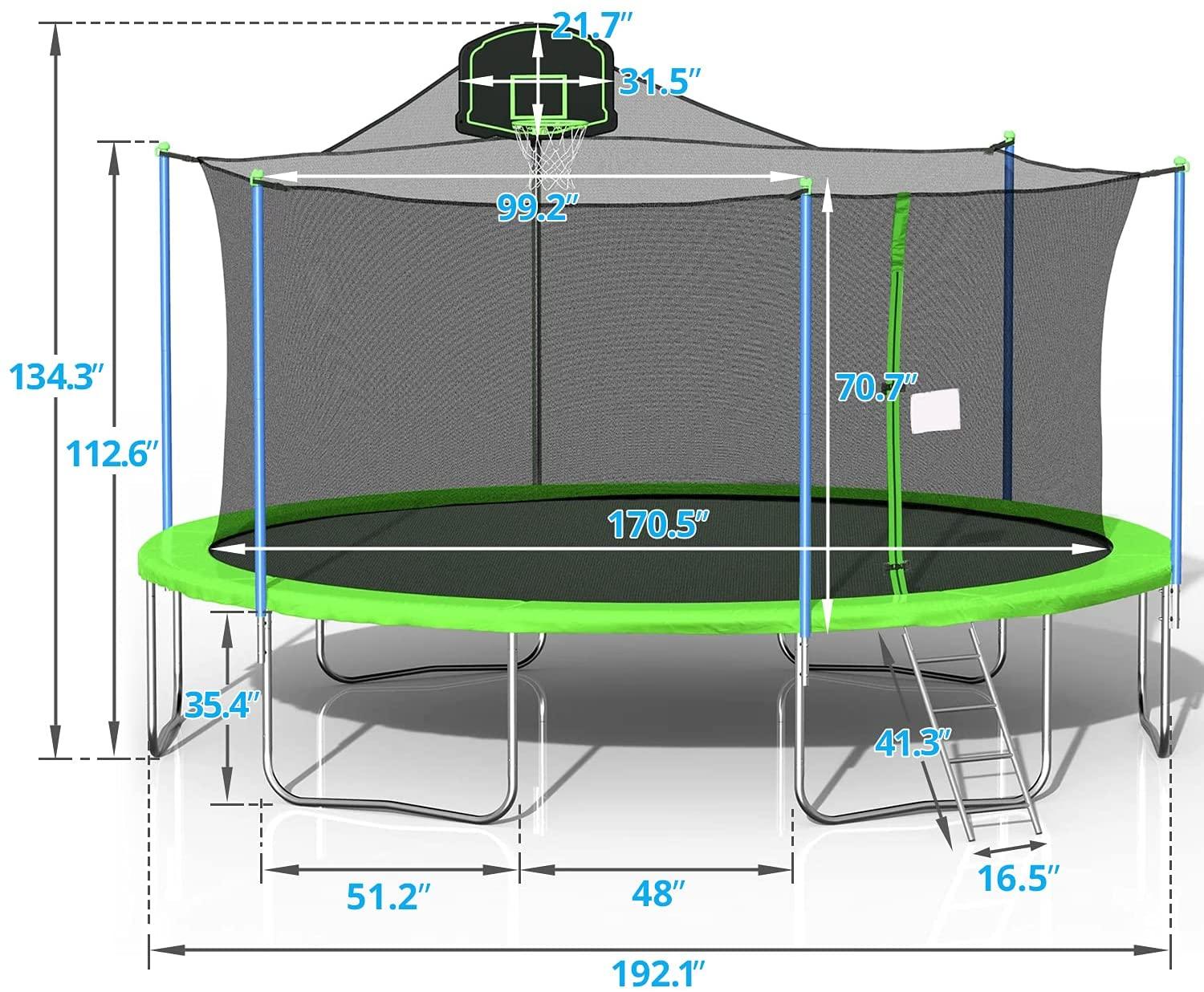 16 FT Trampoline with Basketball Hoop, Outdoor Trampoline for Adults Kids, with Enclosure and Ladder, Park Kindergarten Fitness Trampoline for Backyard for 6-8 Kids, 2021 Upgrade Capacity 1000lbs