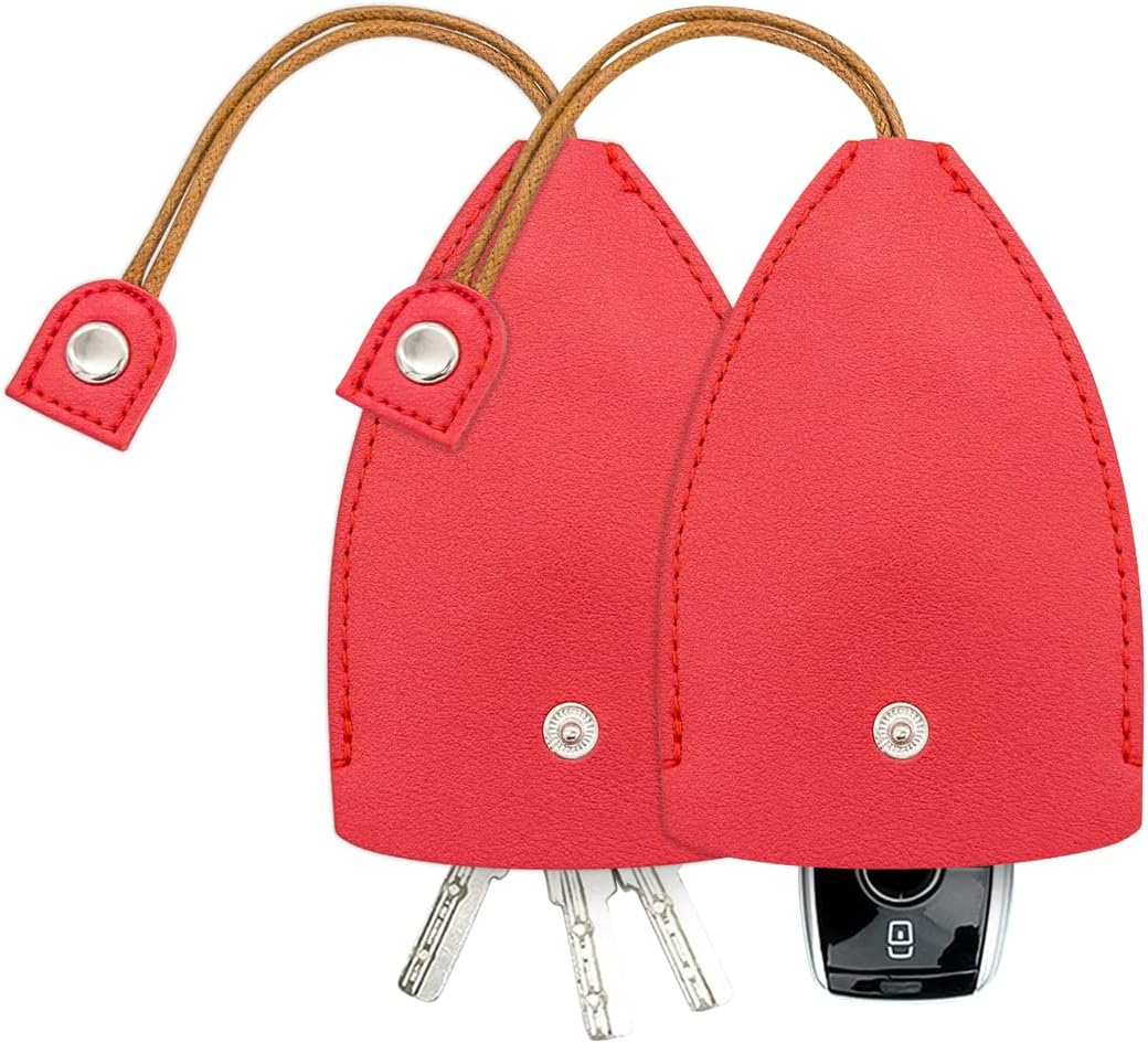 Car Key Case, 2PCS Creative Pull-Out Key Sleeve Keychain Bags, PU Leather Large-Capacity Protective Key Holder Hook (Red)