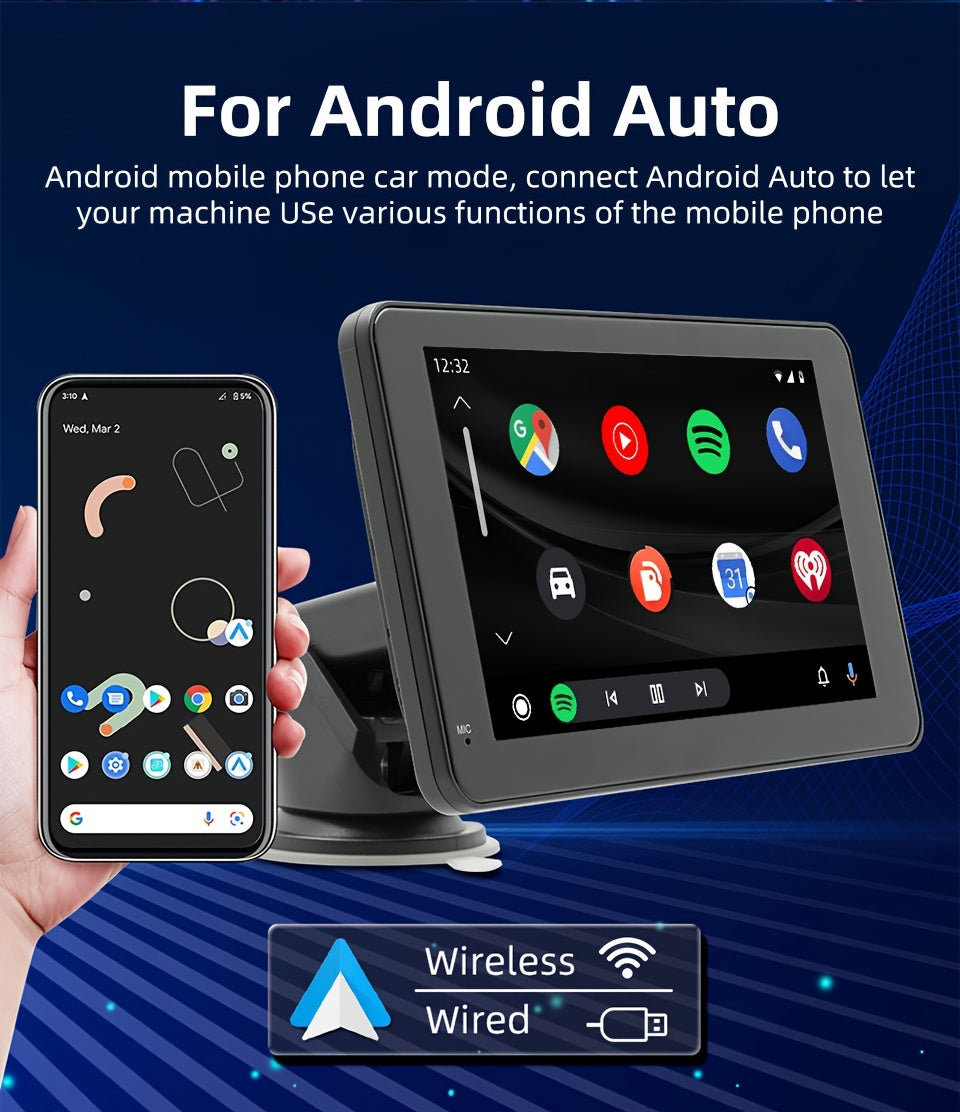 Car Stereo, Portable Wireless 7"Touch Screen For Android Auto Automatic Multimedia Player, Navigation Screen