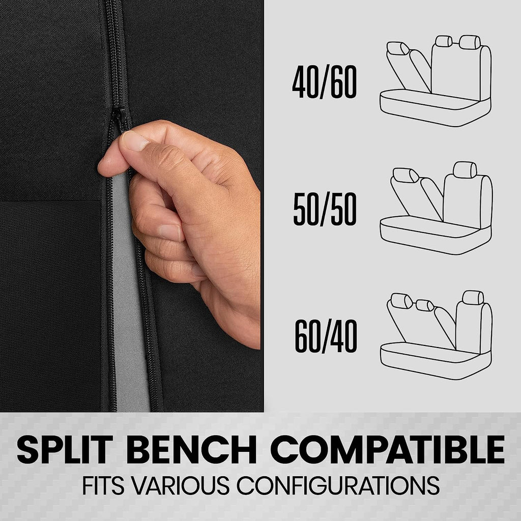BDK PolyPro Seat Covers Full Set in Solid Black – Front and Rear Split Bench Covers, Easy to Install for Auto Trucks Van SUV Car