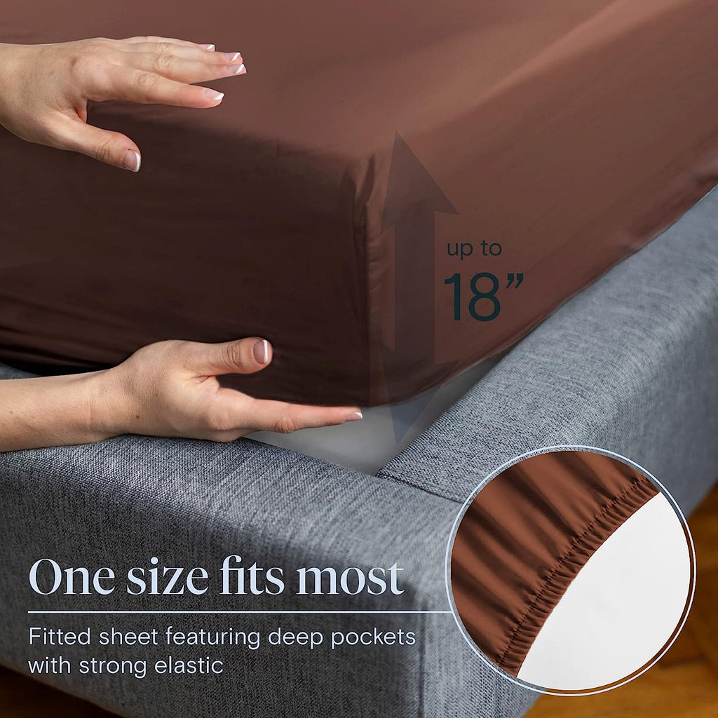 LuxClub 6 PC King Size Sheet Set Bamboo Sheets Deep Pockets 18" Eco Friendly Wrinkle Free Cooling Sheets Machine Washable Hotel Bedding Silky Soft - Brown King