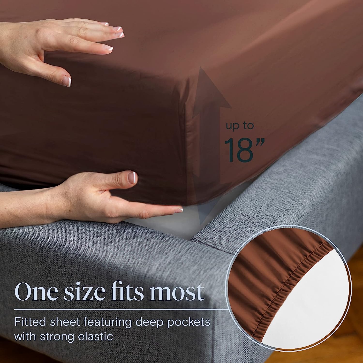 LuxClub 7 PC Split King Sheet Set Bamboo Sheets Deep Pockets 18" Eco Friendly Wrinkle Free Cooling Sheets Machine Washable Hotel Bedding Silky Soft - Brown Split King
