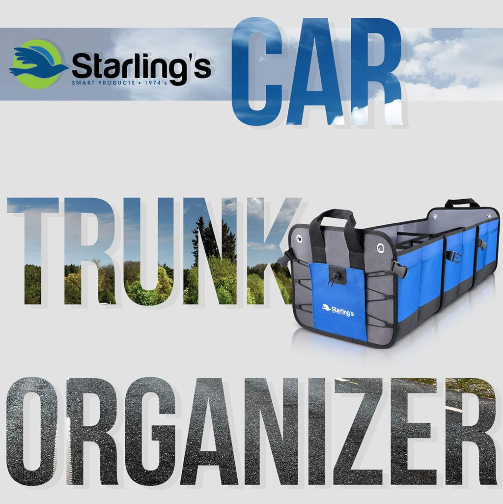 Starling's Car Trunk Organizer - Durable Storage SUV Cargo Organizer Adjustable (Blue, 3 Compartments)