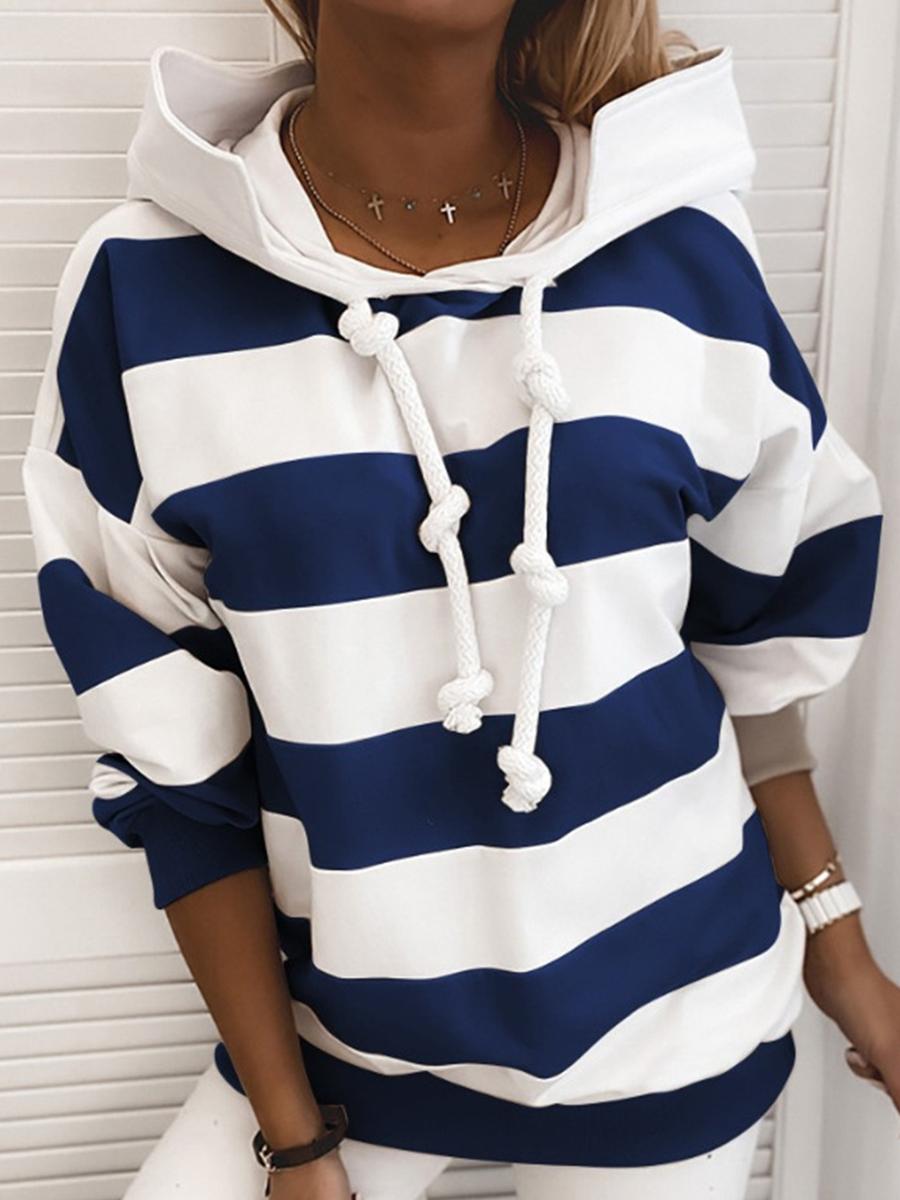Autumn and winter fashion  striped printed hooded casual sweater