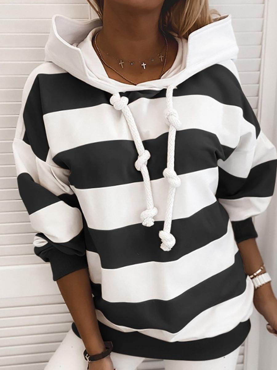 Autumn and winter fashion  striped printed hooded casual sweater