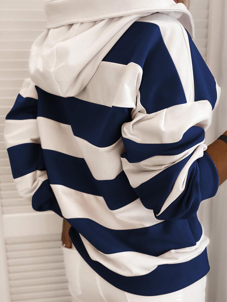 Autumn and winter fashion  striped printed hooded casual sweater