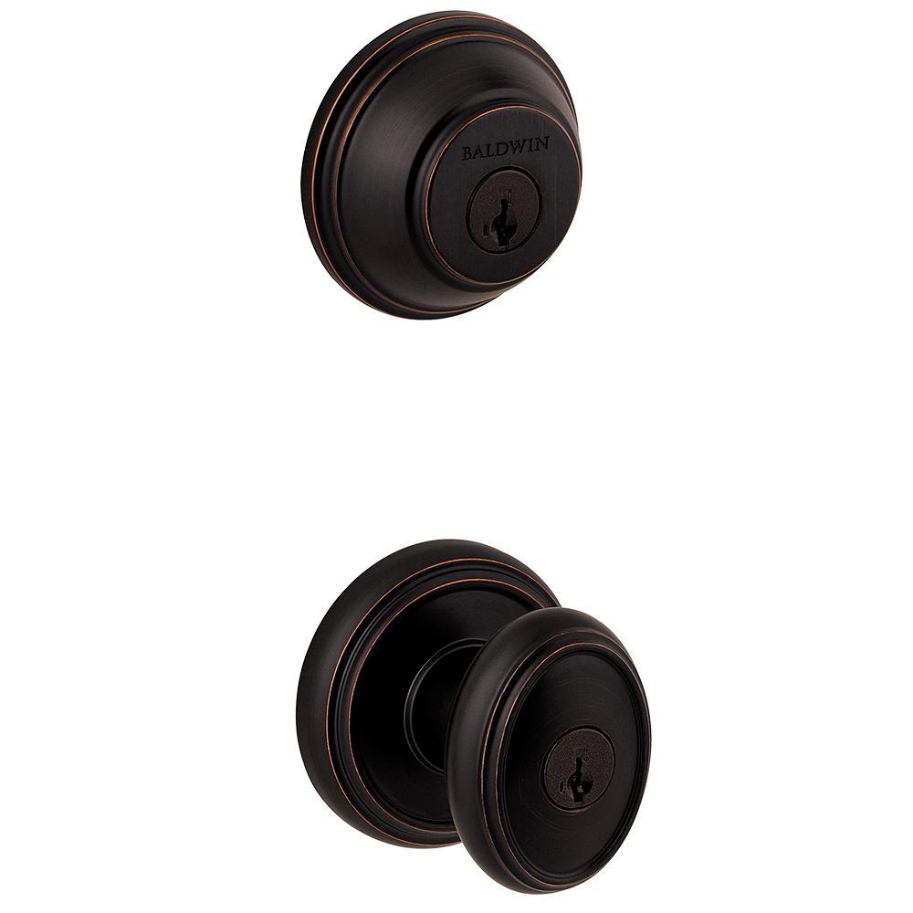 PrestiCarnaby Venetian Bronze Exterior Entry Knob and Single Cylinder Deadbolt Combo Pack Featuring SmartKey Security