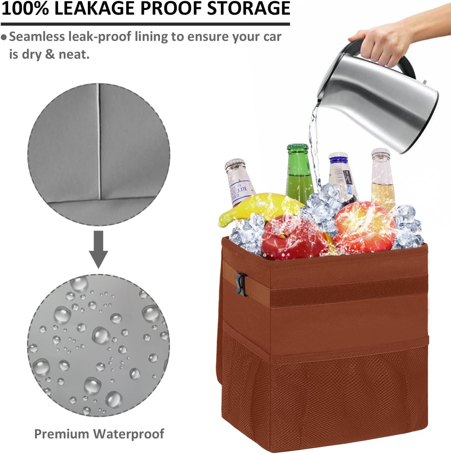 Vankor Car Trash Can for Car Cute, Car Trash Bag Bin Hanging Waterproof Automotive Car Garbage Cans Leak Proof Vehicle Trash Can Brown