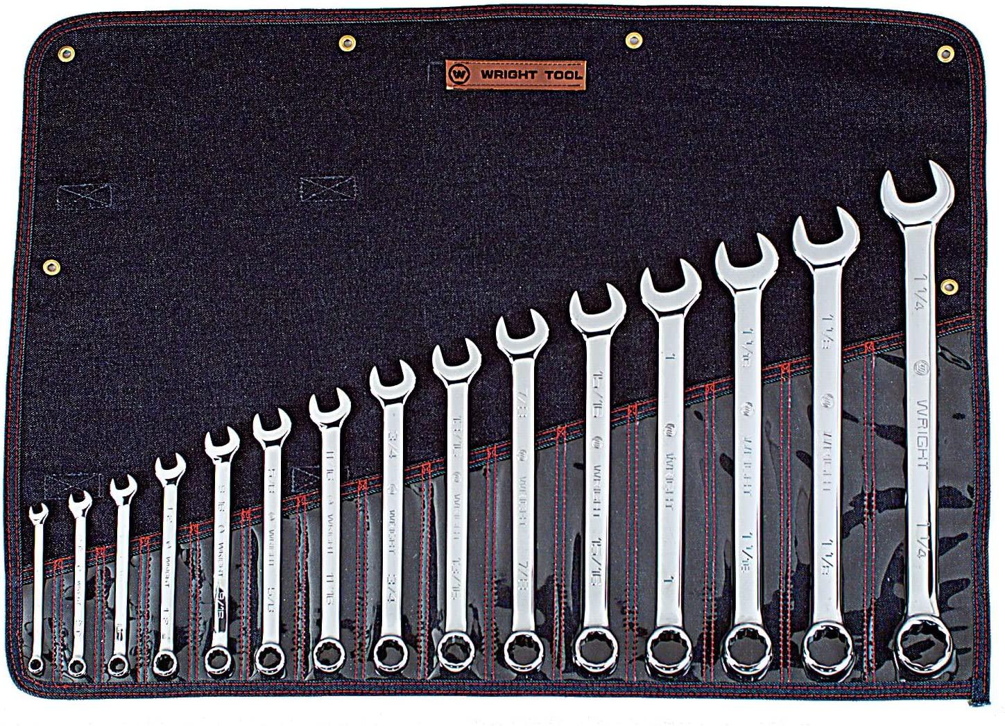 Wright Tool 915 Full Polish 12 Point Combination Wrench Set 5/16" - 1-1/4" (15-Piece),Silver