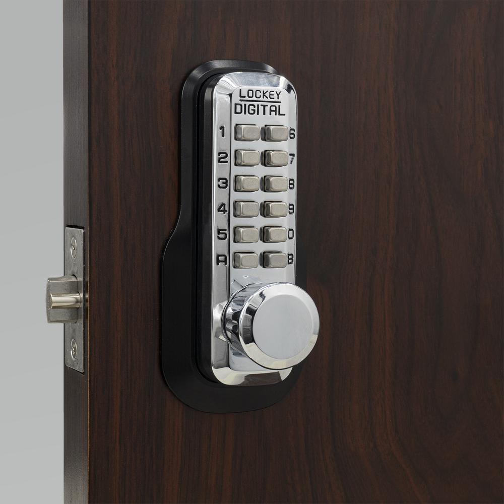 M230-DC Bright Chrome Mechanical Keyless 5 in. L x 1-1/2 in. W x 1-7/8 in. D Storeroom Knob w/DeadlocSpring Latch