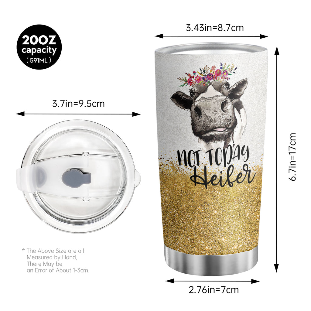 1pc 20oz Glitter Cow  Steel Tumbler With Lid, Not Today Heifer, Not My Pasture Not My Bull, Cow Print Mug, Birthday Gifts For Cow Lovers