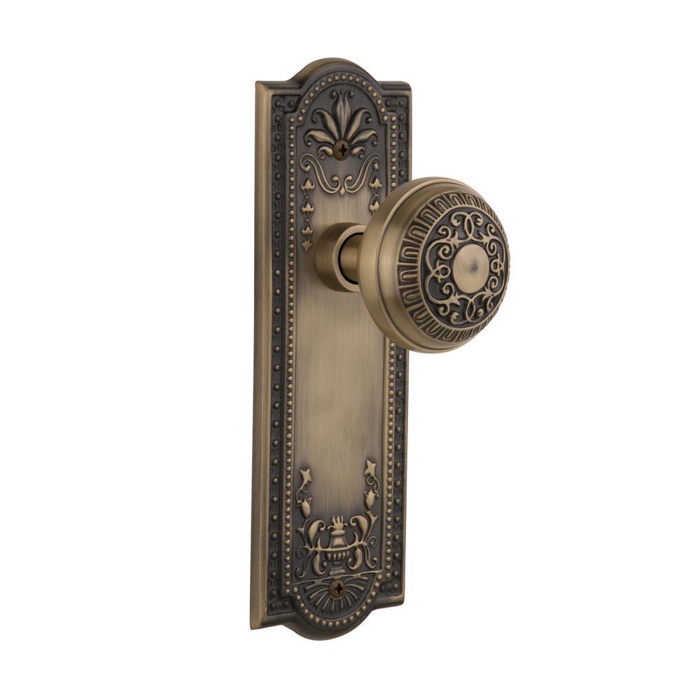 Meadows Plate 2-3/8 in. Backset Antique Brass Egg and Dart Door Knob