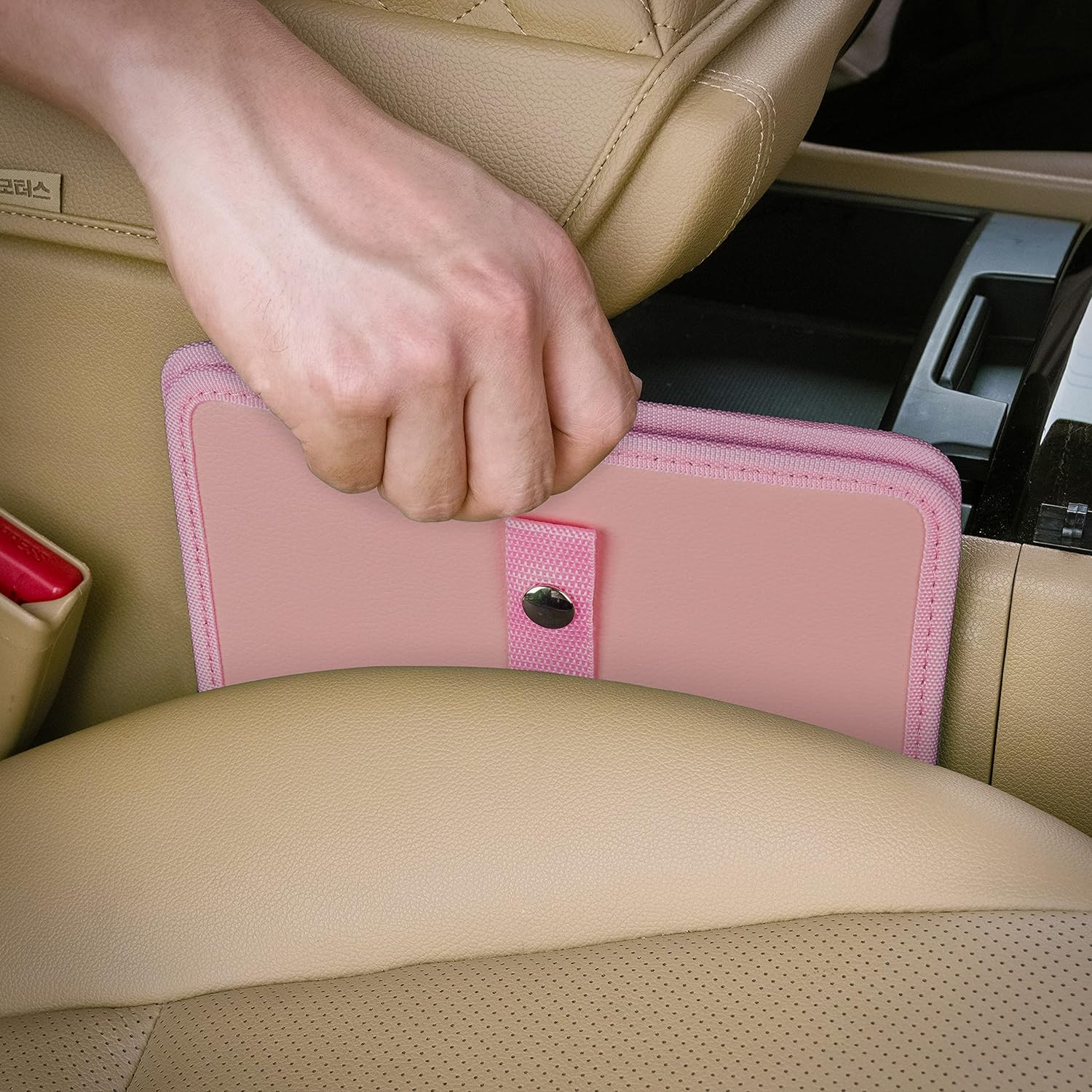 KMMOTORS Foldable Hanging Car Trash Can Pink, Car Trash Bag, Car Trash bin, Vegan Leather and Oxford Clothes Car Organizer, Cute car Gadgets (Medium, Pink)