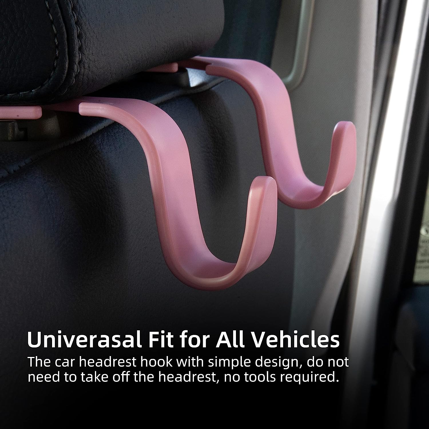 Amooca Universal Car Headrest Hooks, Car Organizer Hanger Storage Hooks for Bag Purse Cloth Grocery (Pink Set of 4)