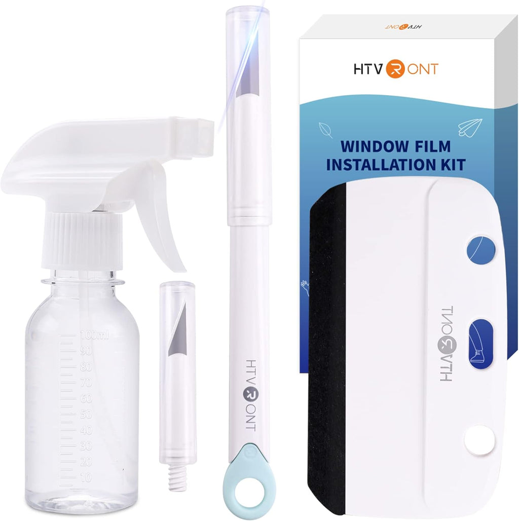 HTVRONT Window Film Kit - 4 Pcs Window Privacy Film Installation Tools, Easy to Apply Glass &amp; Car Windows Tint Kit, Includes Felt Squeegee, Detachable Knife &amp; 1 Extra Blade, 100ML Spray Bottle
