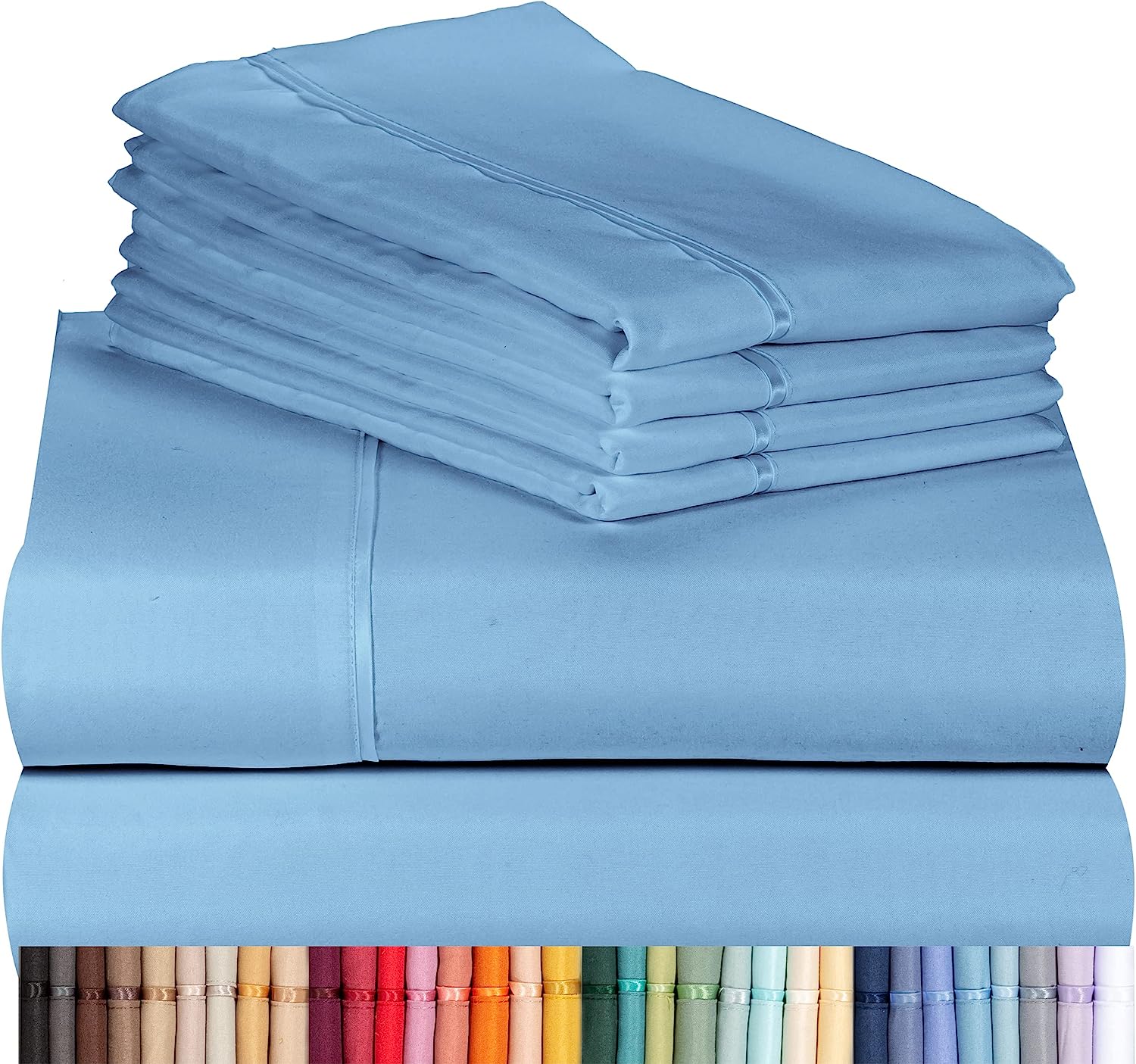 LuxClub 6 PC California King Size Sheet Set Bamboo Sheets Deep Pockets 18" Eco Friendly Wrinkle Free Cooling Sheets Machine Washable Hotel Bedding Silky Soft - Denim California King